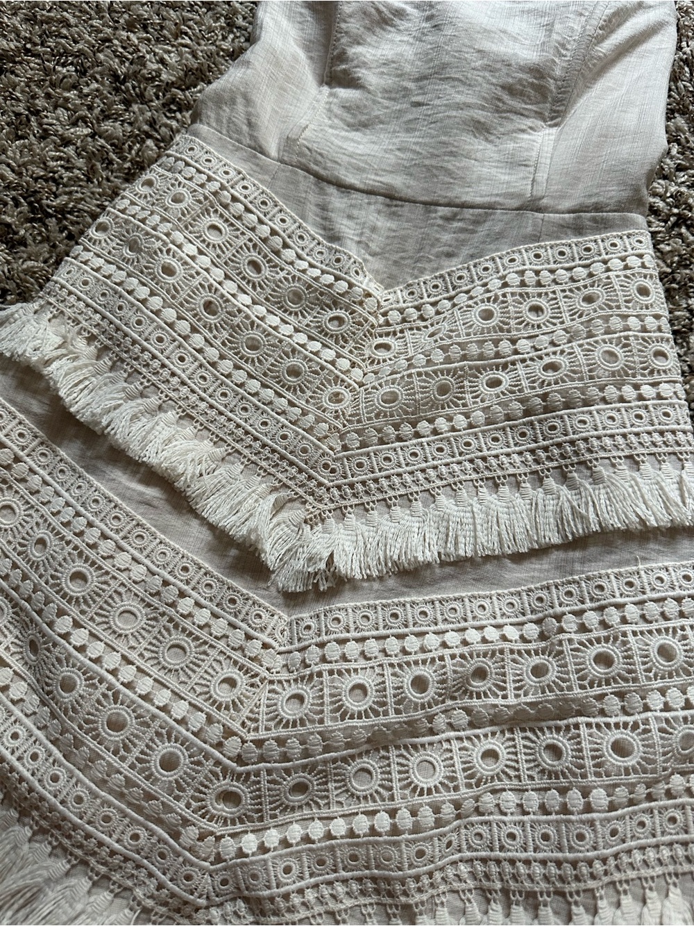 Selfie Leslie Strapless Cream Lace Fringe Mini Dress - Picture 2 of 8